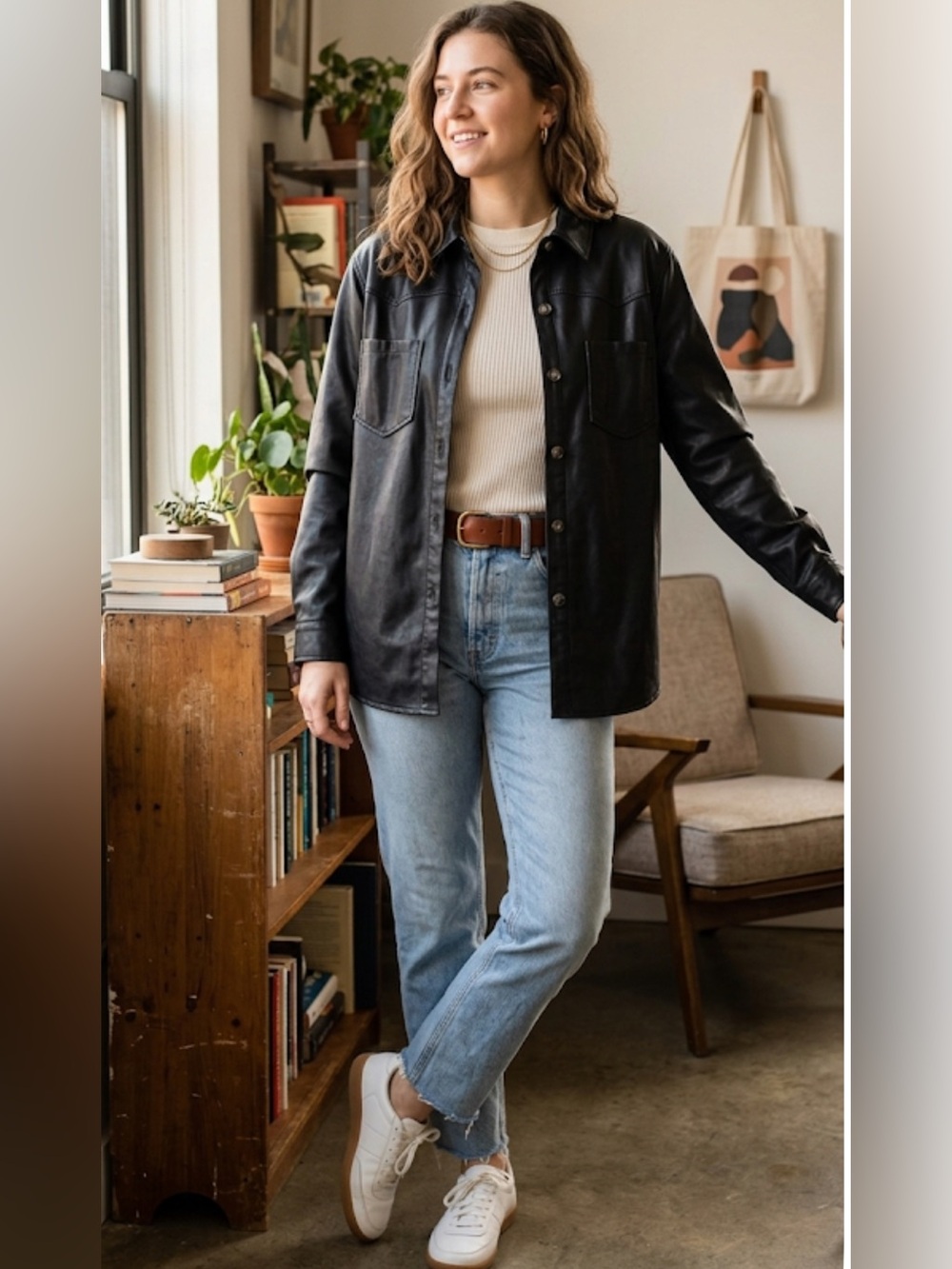 Urban Outfitters Black Leather Shirt Jacket